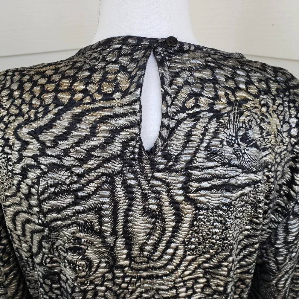 Vintage 80s Shimmery Tiger Animal Print Elastic Waist Shirt - Picture 7 of 8